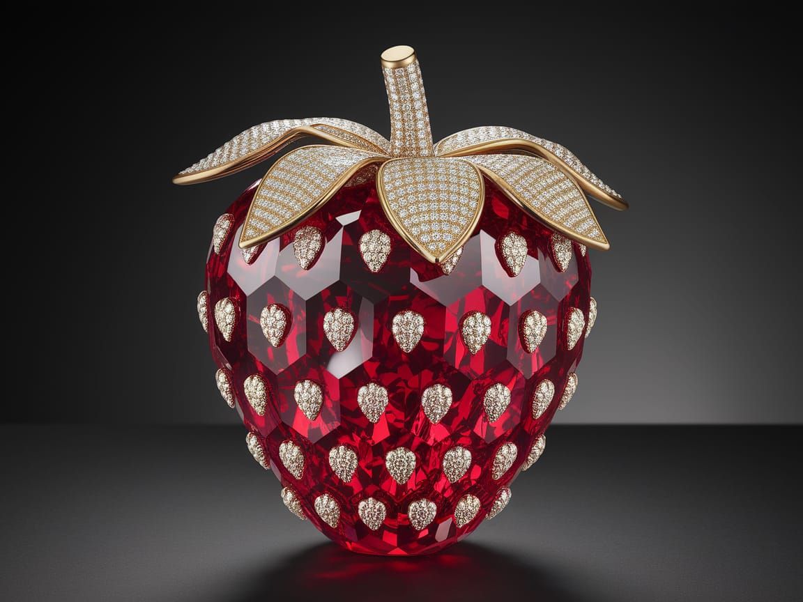 Luxurious Strawberry Crystal Sculpture with Diamond Accents