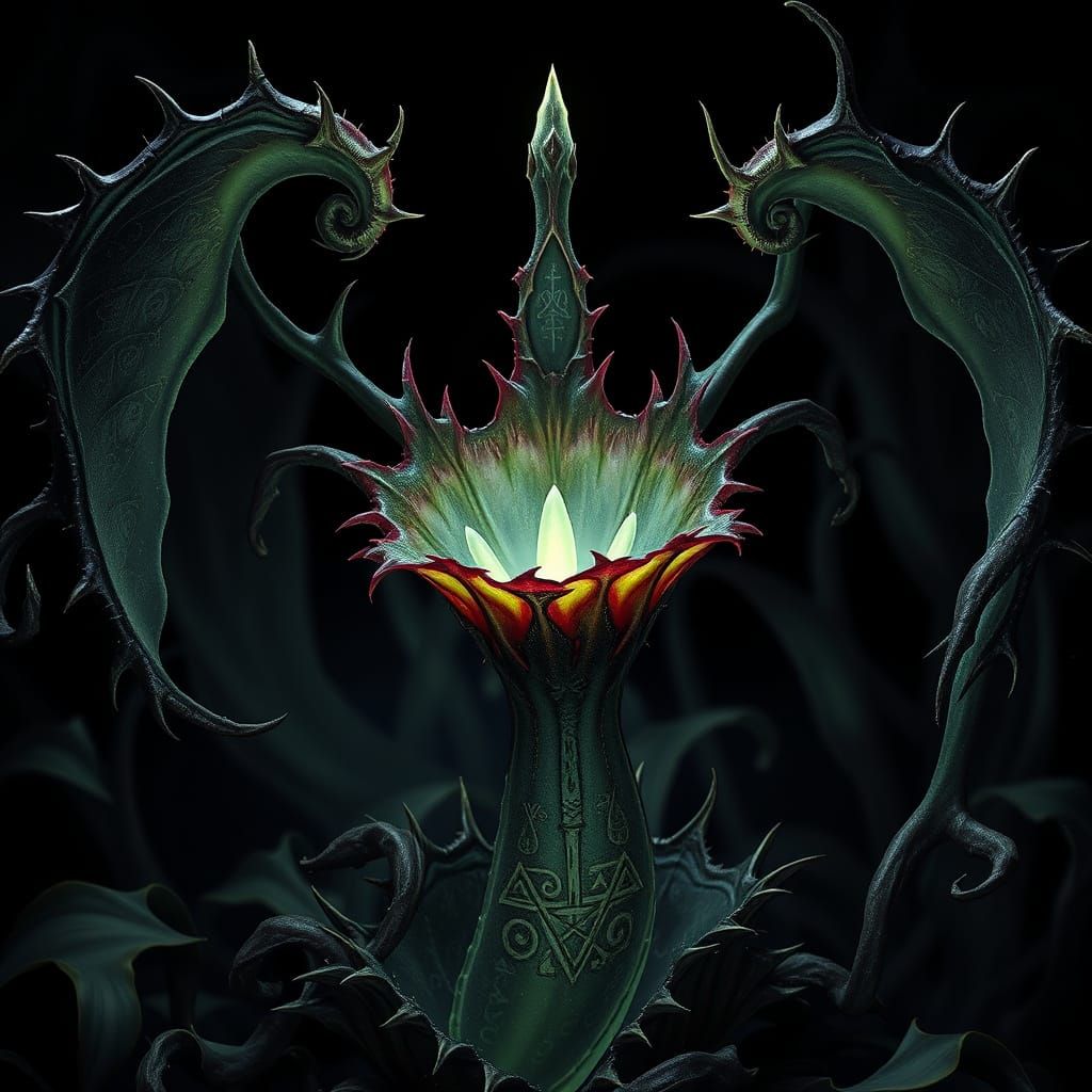 Demonic Black Crystal Venus Flytrap in a Dark, Mystical Real...