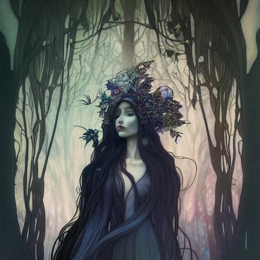 Forest Witch in Art Nouveau Style