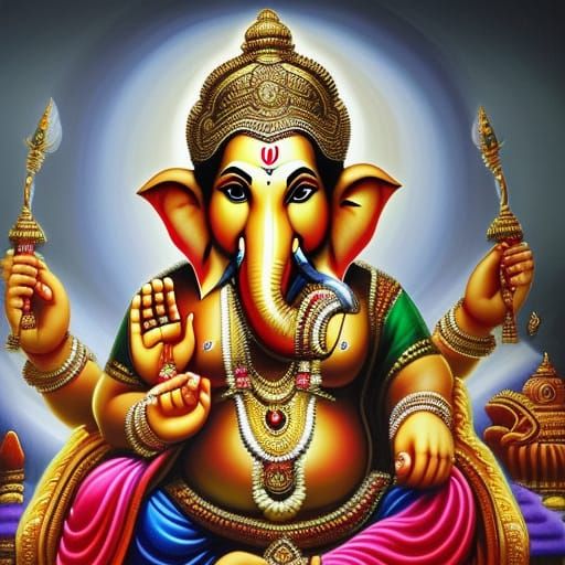 Detailed Ganesh Portrait in Hyperrealistic Style