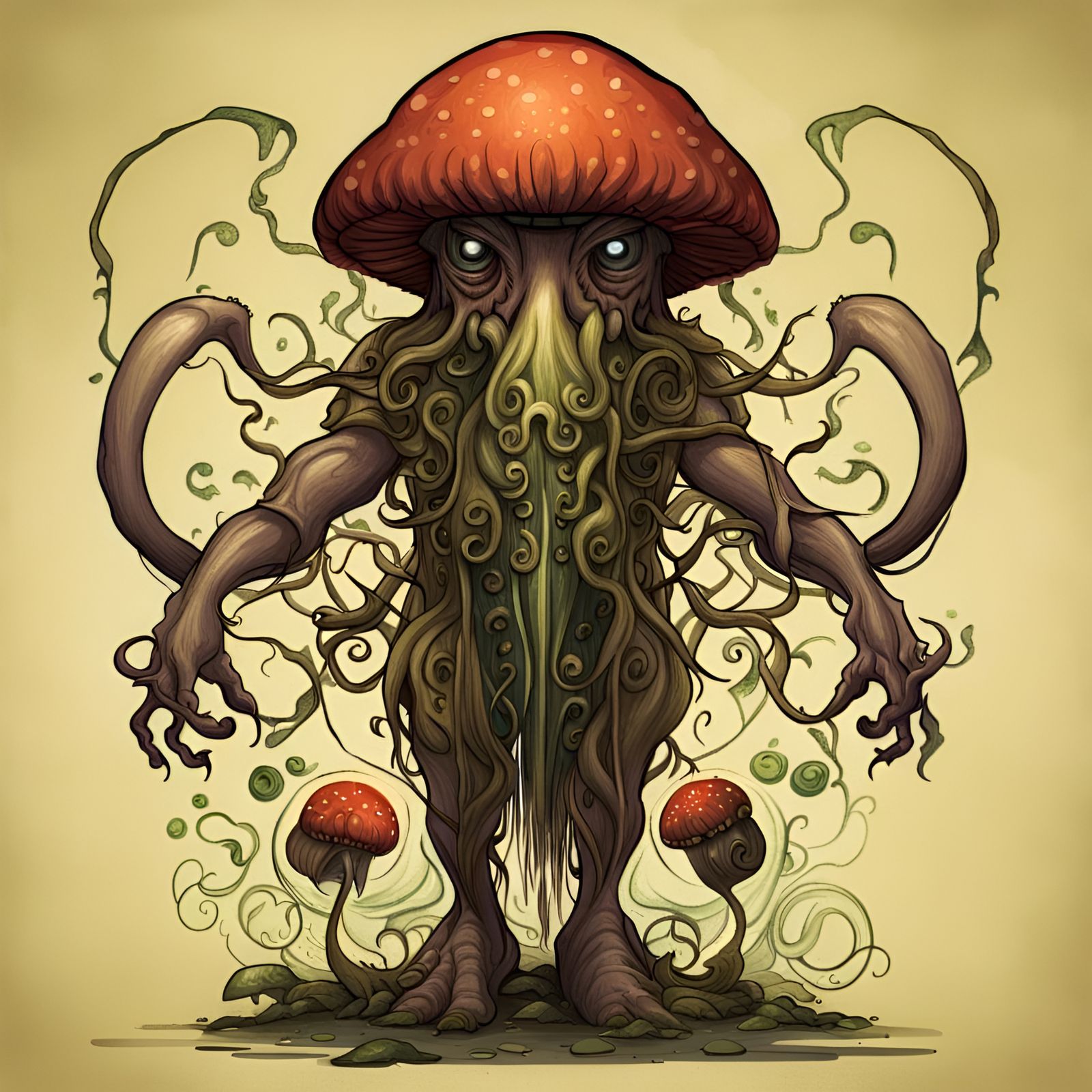 Menacing Human-Mushroom-Cthulhu Hybrid in HDR