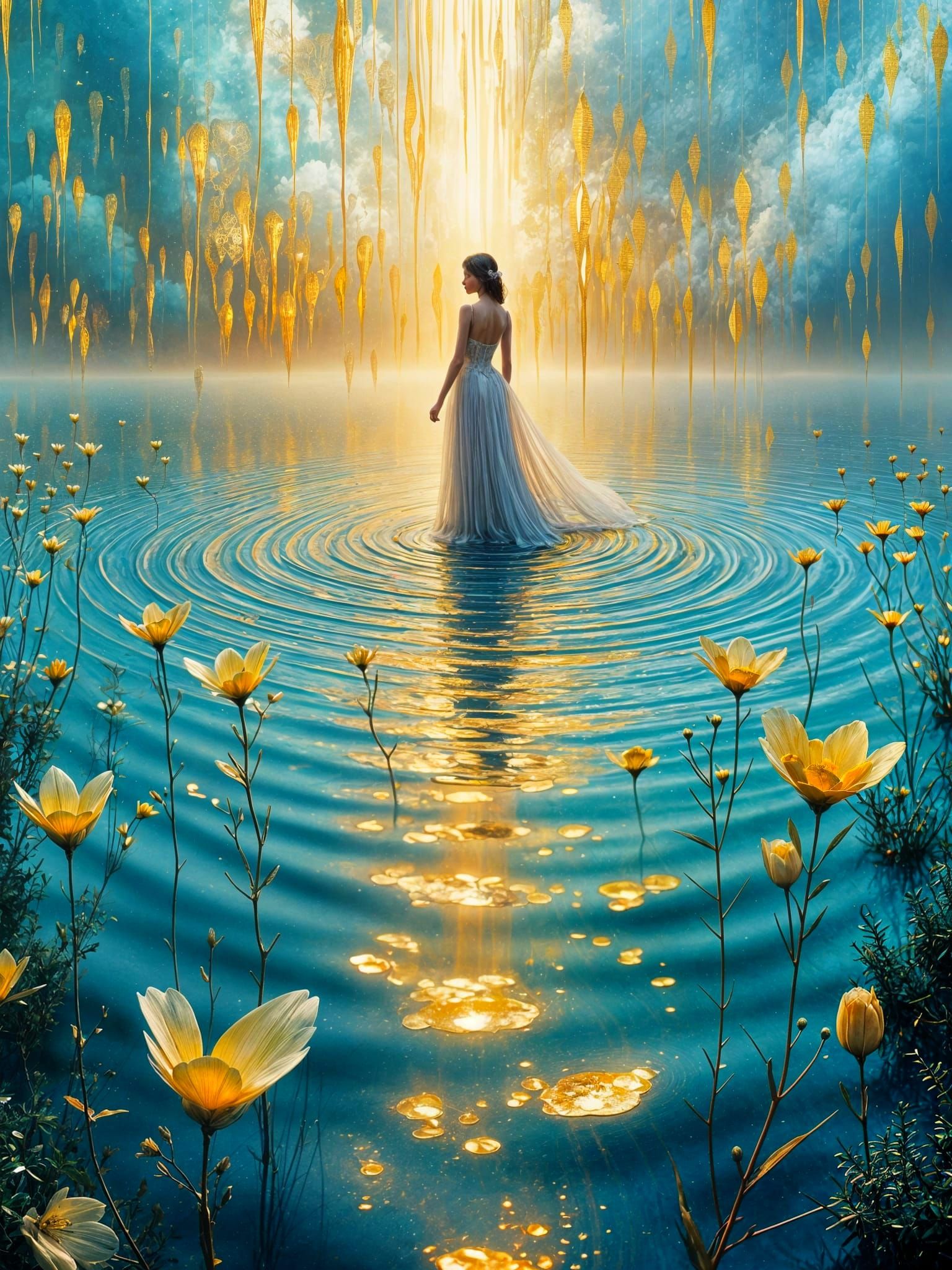 Ethereal Golden Blooms in Soft Romantic Brush Strokes