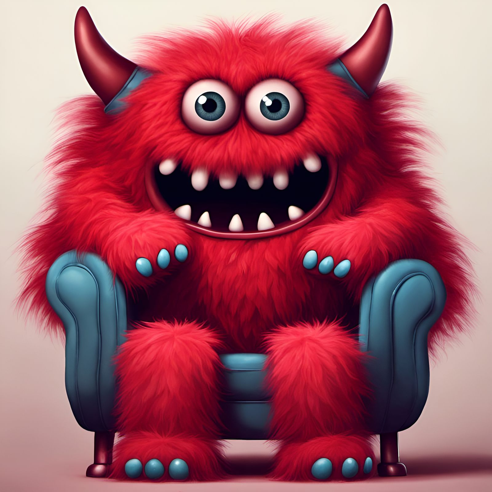 Fluffy Red Monster Relaxing in a Chair