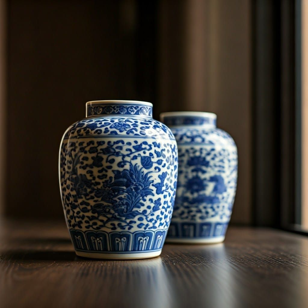 Elegant Blue and White Ming Vases in Modern Still Life