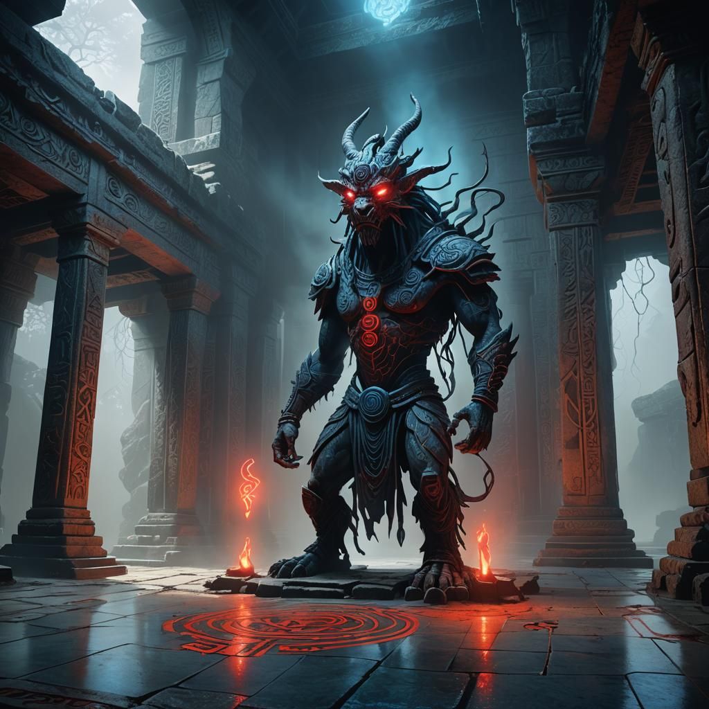 Mystic Creature in Ruined Temple Concept Art