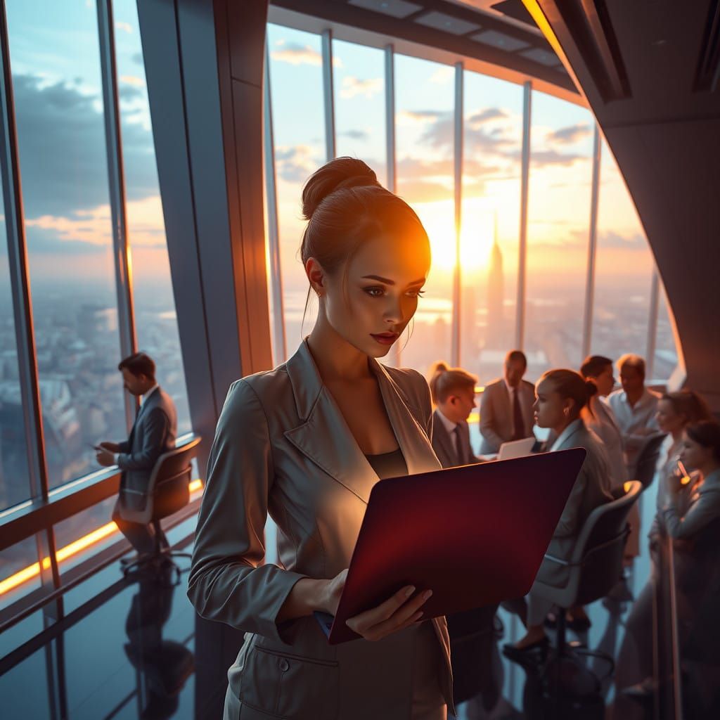 Elegant Programmer in Futuristic Office Setting, Inspired by...