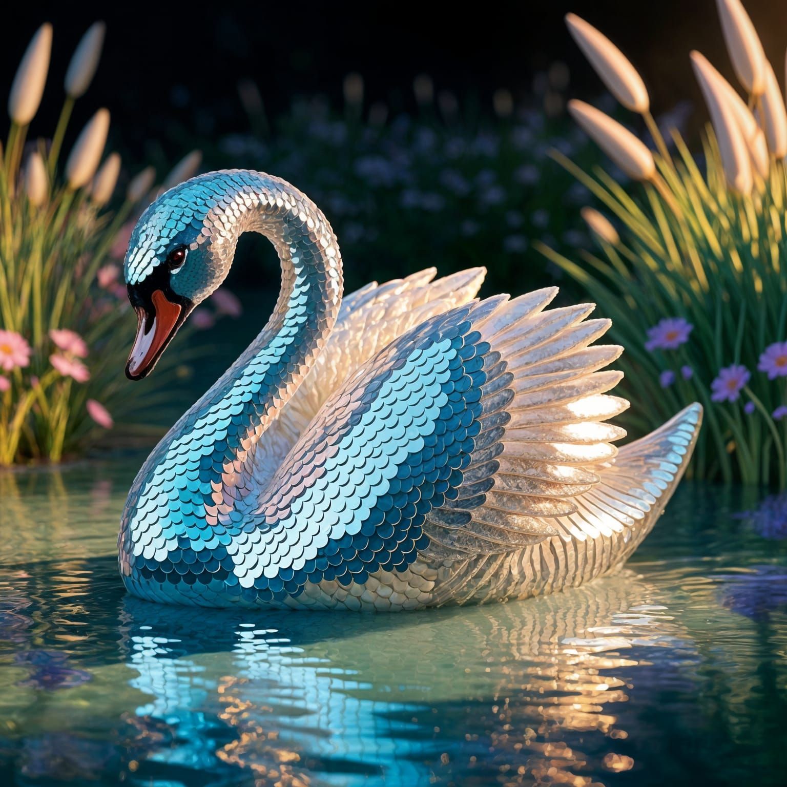 a beautiful sequin swan