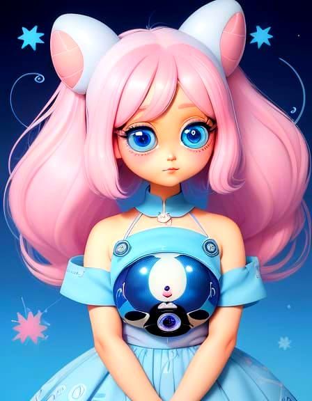 Kawaii Girl Portrait in Zentangle Comic Style