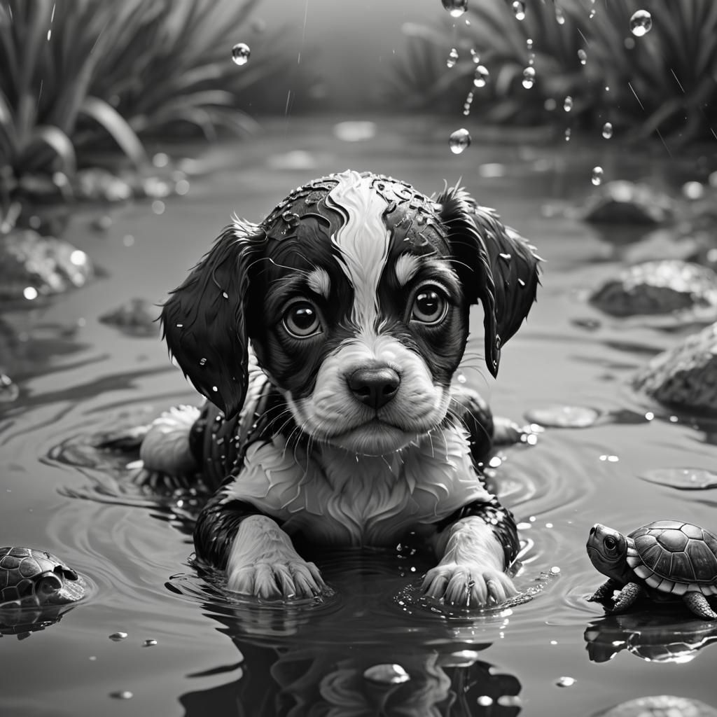 Playful Puppy and Turtle: 3D Digital Art