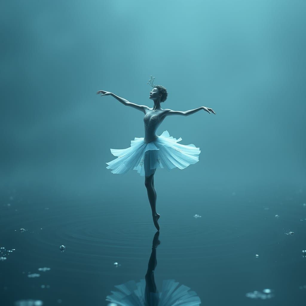 Dreamlike Ballet Dancer Merging with Nature