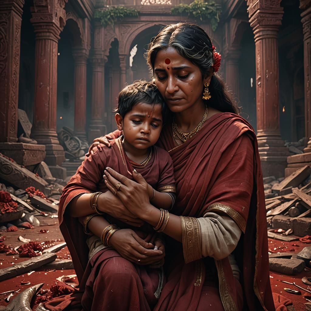 Grieving Mother's Prayer: A Detailed Matte Painting