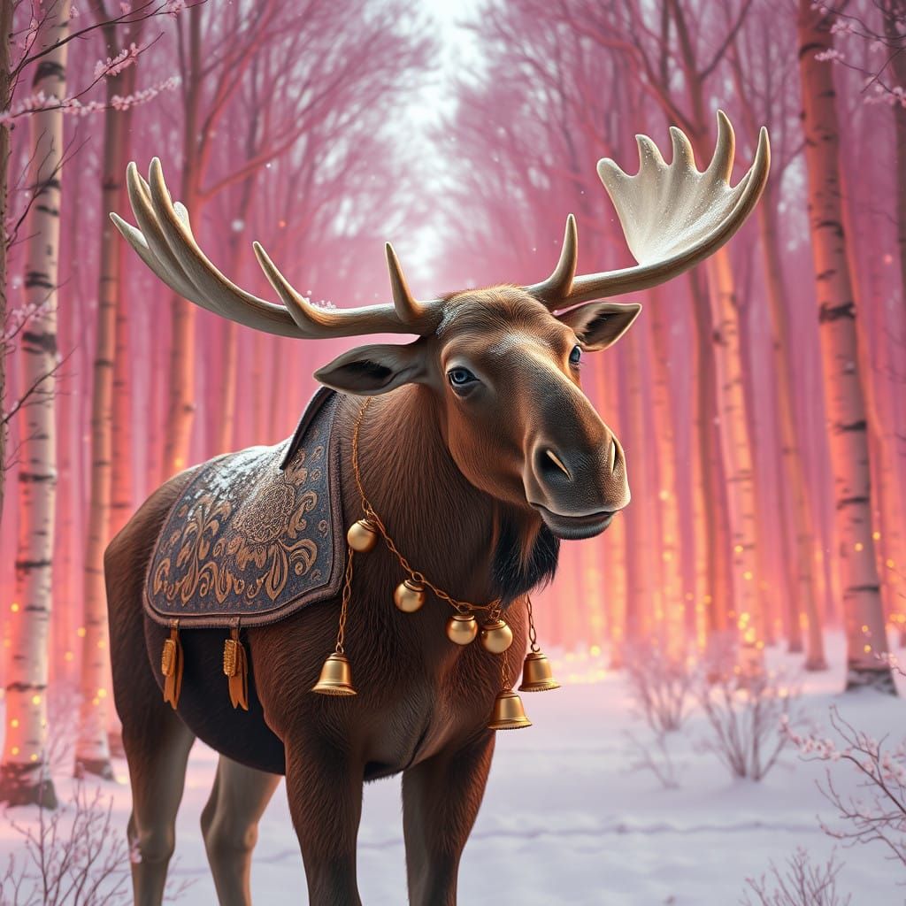 Majestic Moose in Vibrant Pink Forest