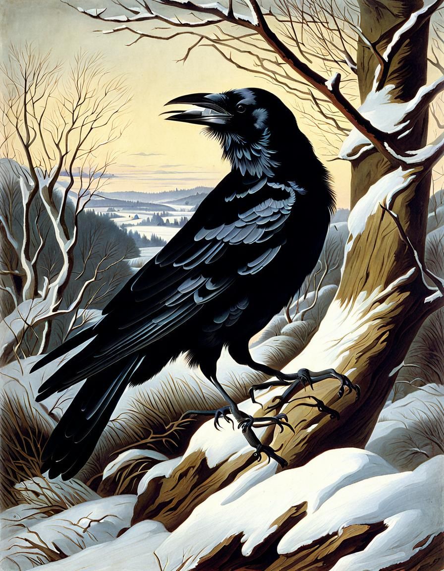 A raven in winter by John James Audubon