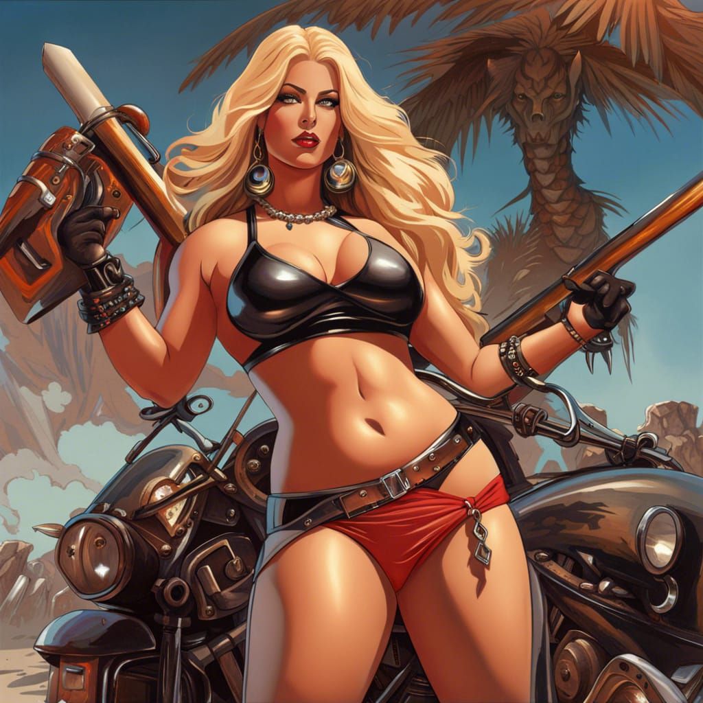 Bikini Model in Heavy Metal Magazine Style