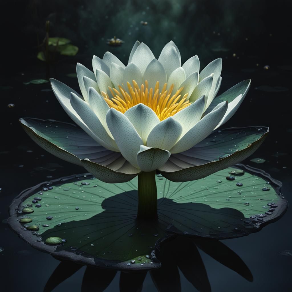 Blooming Water Lily with Frog, Fantasy Concept Art