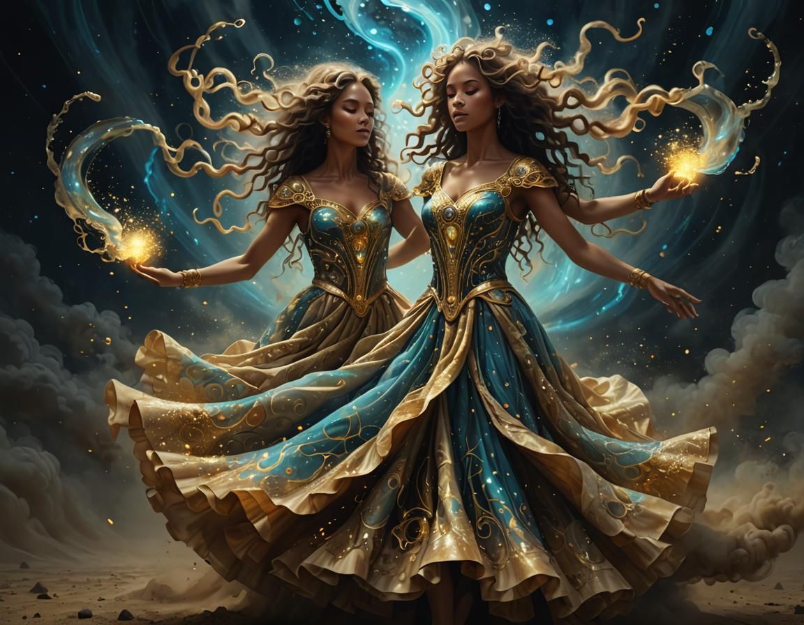 Bioluminescent Fantasy Dancer in Dirt Vortex, Digital Oil Pa...