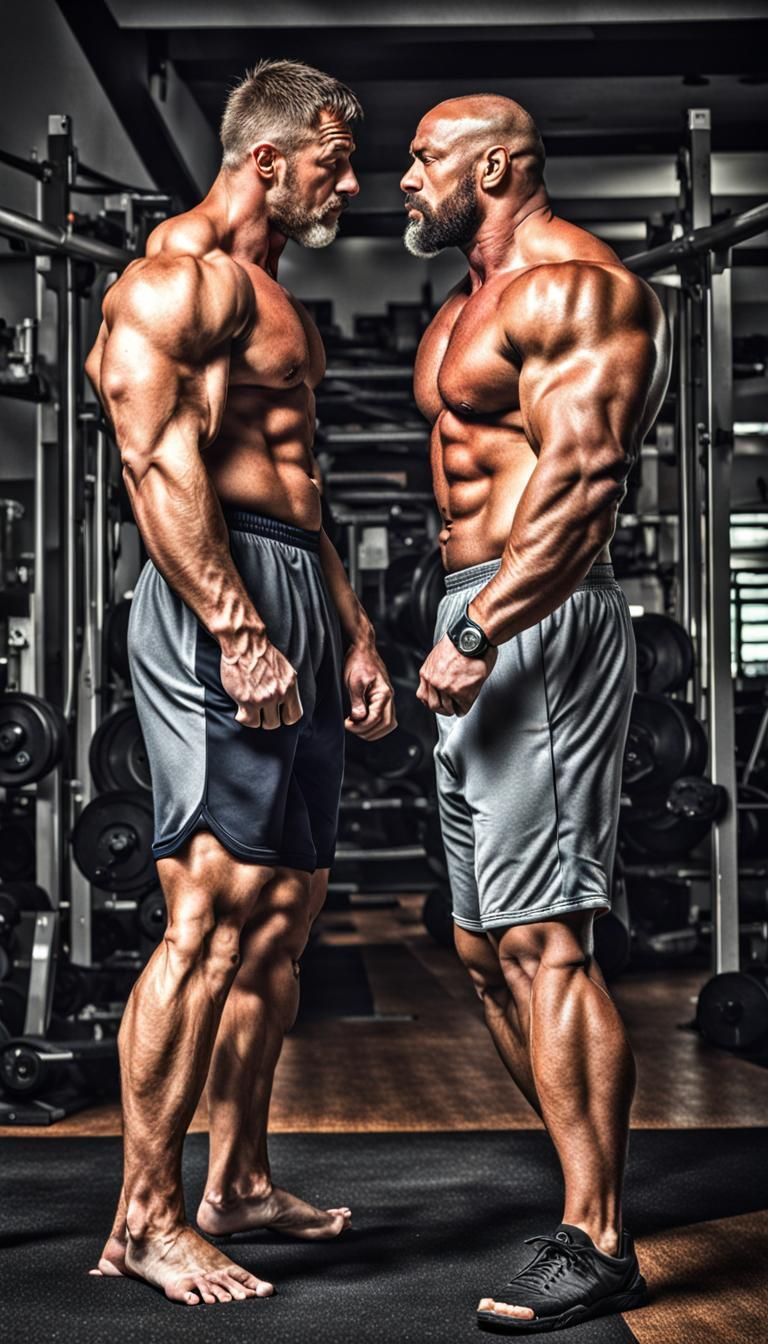 Photorealistic Image of Two Muscular Men Kissing