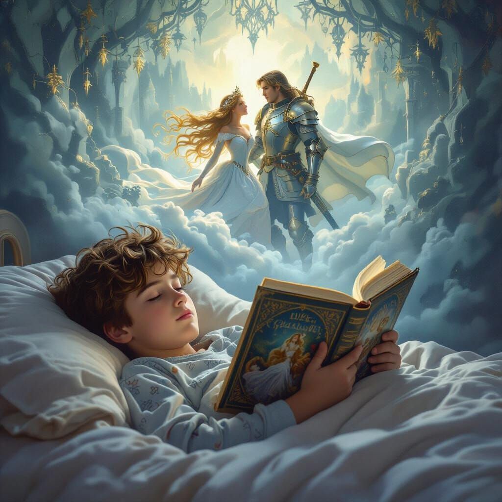Boy's Dream: Knight Rescues Princess in Golden Light