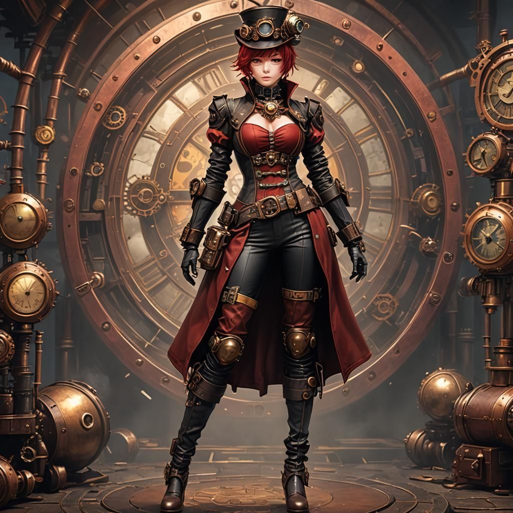 Steampunk Anime Girl in Leather Outfit: 8K Render