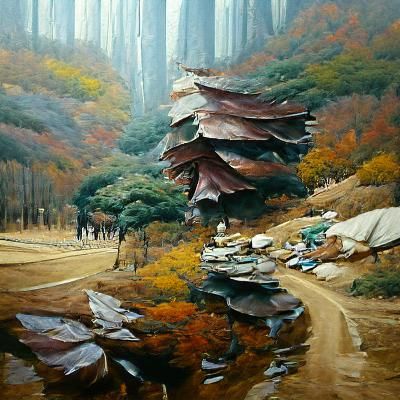 South Korean Forest in Oil Painting Style