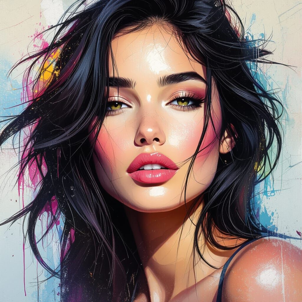 Wind-Swept Beauty in Graffiti Art Style