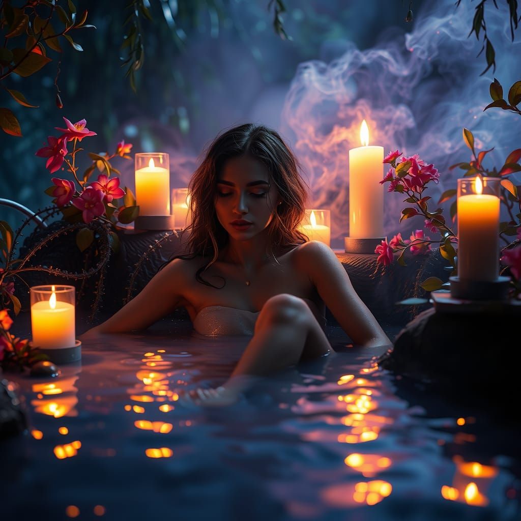 Ethereal Woman in Tub: Fantasy Matte Painting