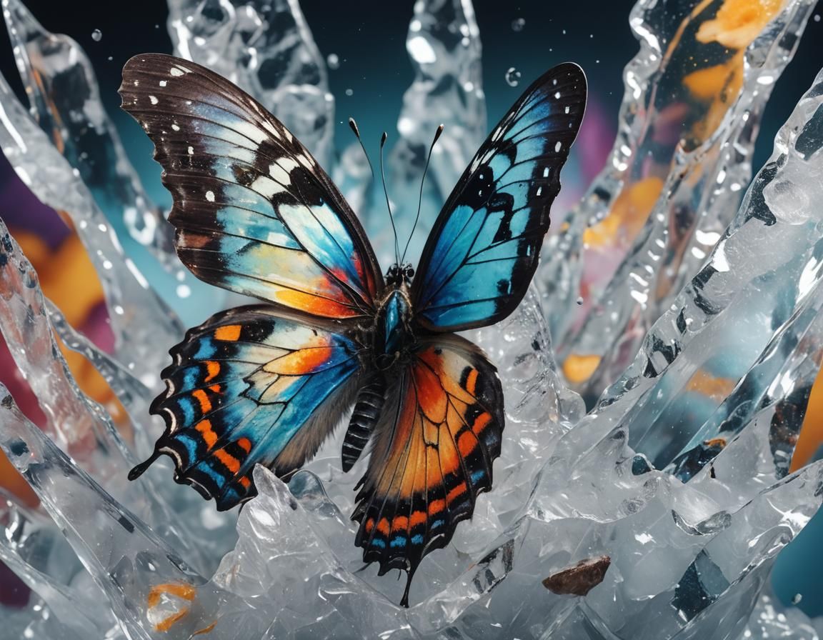 Butterfly Frozen in Ice: Hyperrealistic Concept Art