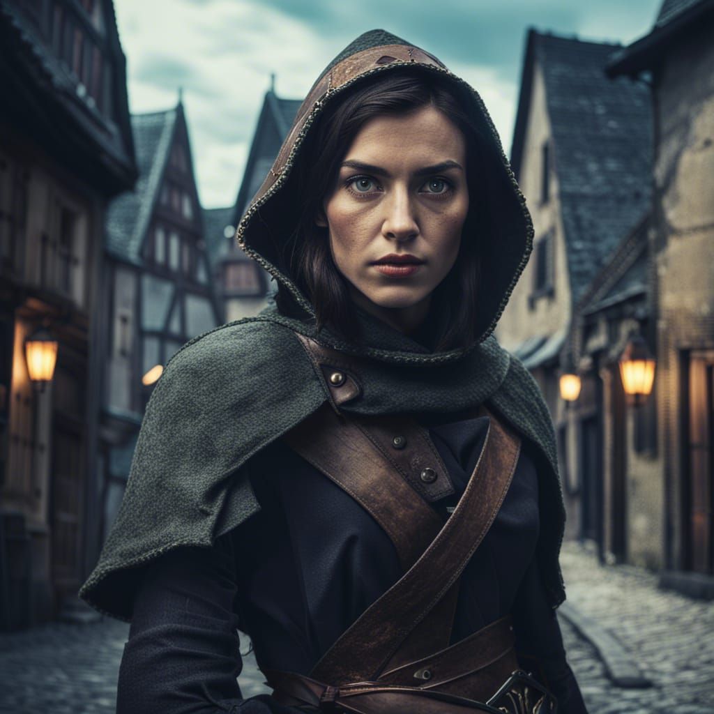 Medieval Brunette Rogue: Cinematic Film Still