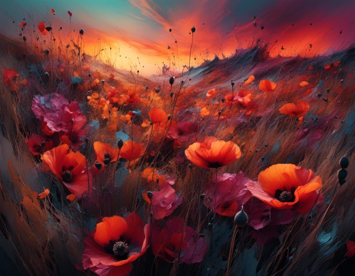 beautiful wild poppy flowers field