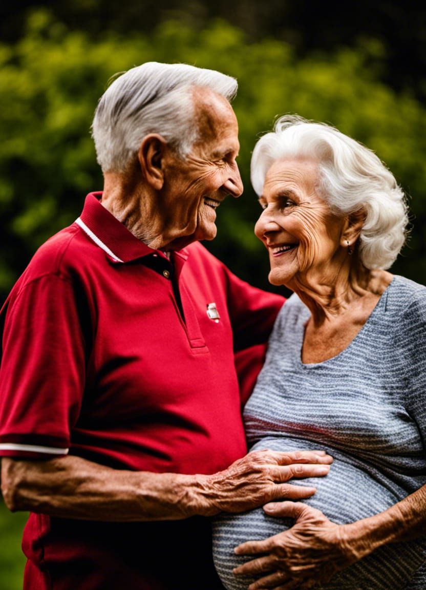 Touching Image of Elderly Couple Expecting Child