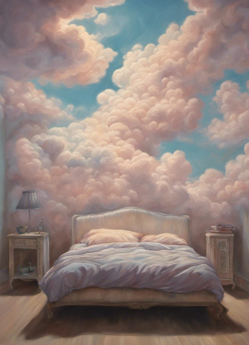 Hyperrealistic Cloudscape Bed in Pastel Colors