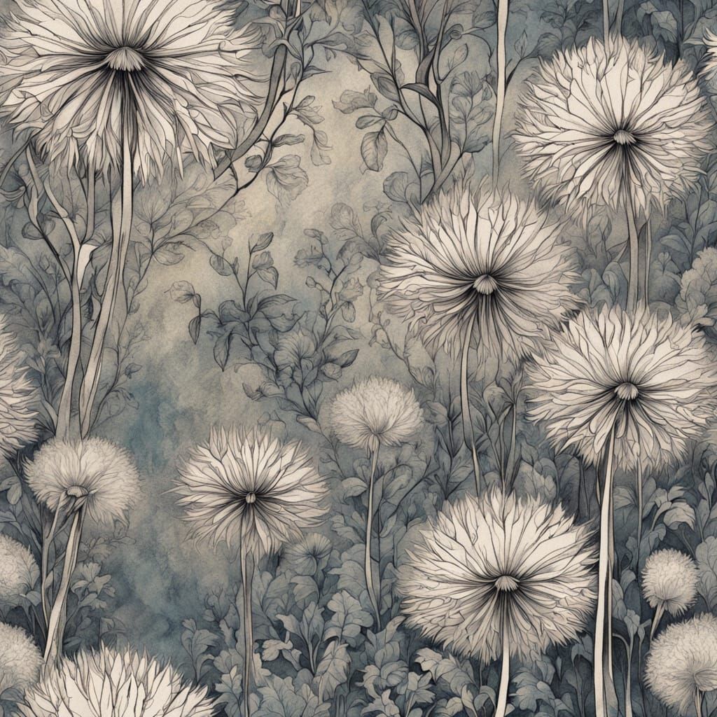 Vintage Ink Sketch of Dandelion in Twilight