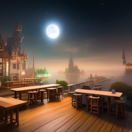 Night Cafe with Millions of Stars, Watercolor Style