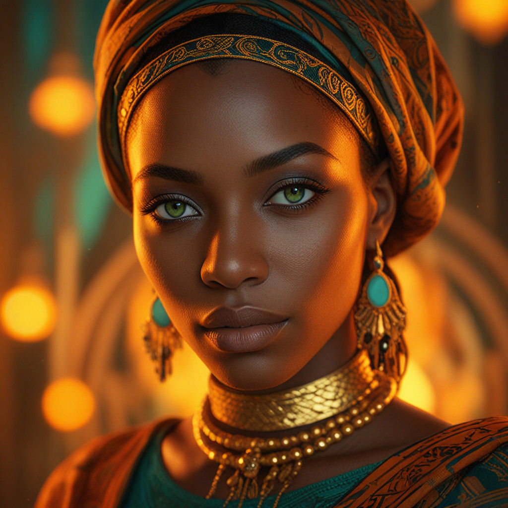 Serenely Gazing African Beauty in Traditional Patterns
