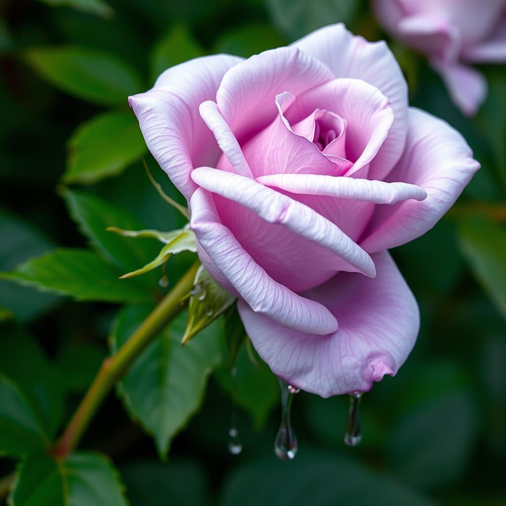 Ethereal Lavender Rose in a Dreamy, Green Botanical Scene