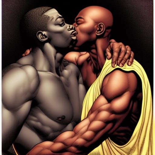 Black Men Kissing: Comic Book Style Art