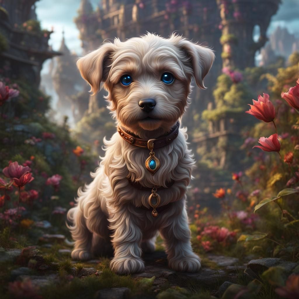 Chibi-Eyed Puppy in Detailed Digital Painting