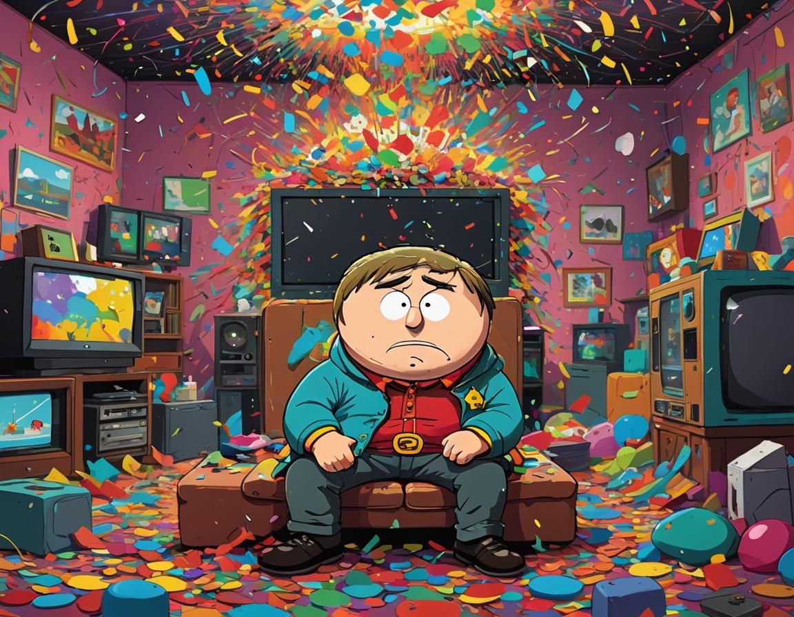 Stylized Cartman Artwork with Pop Art Graphics