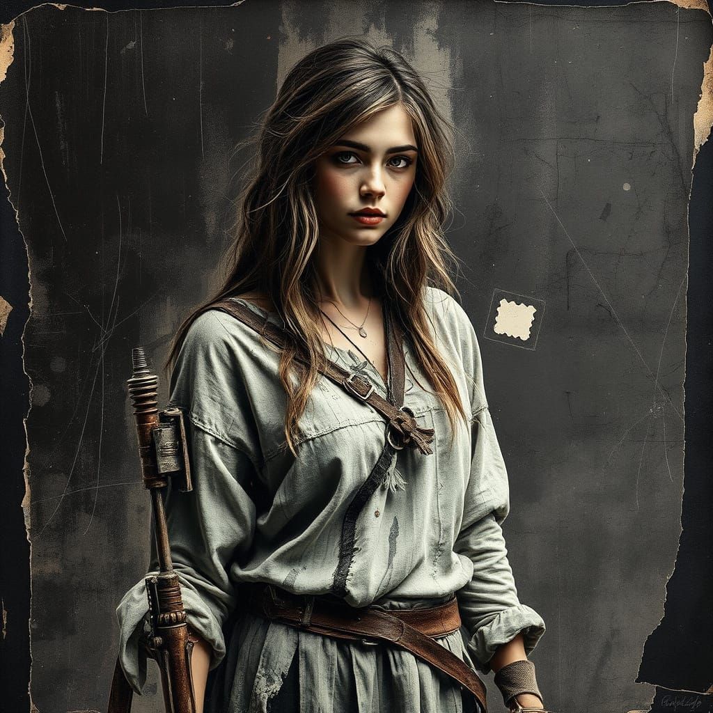 Majestic Huntress in Vintage Wallpaper Double Exposure