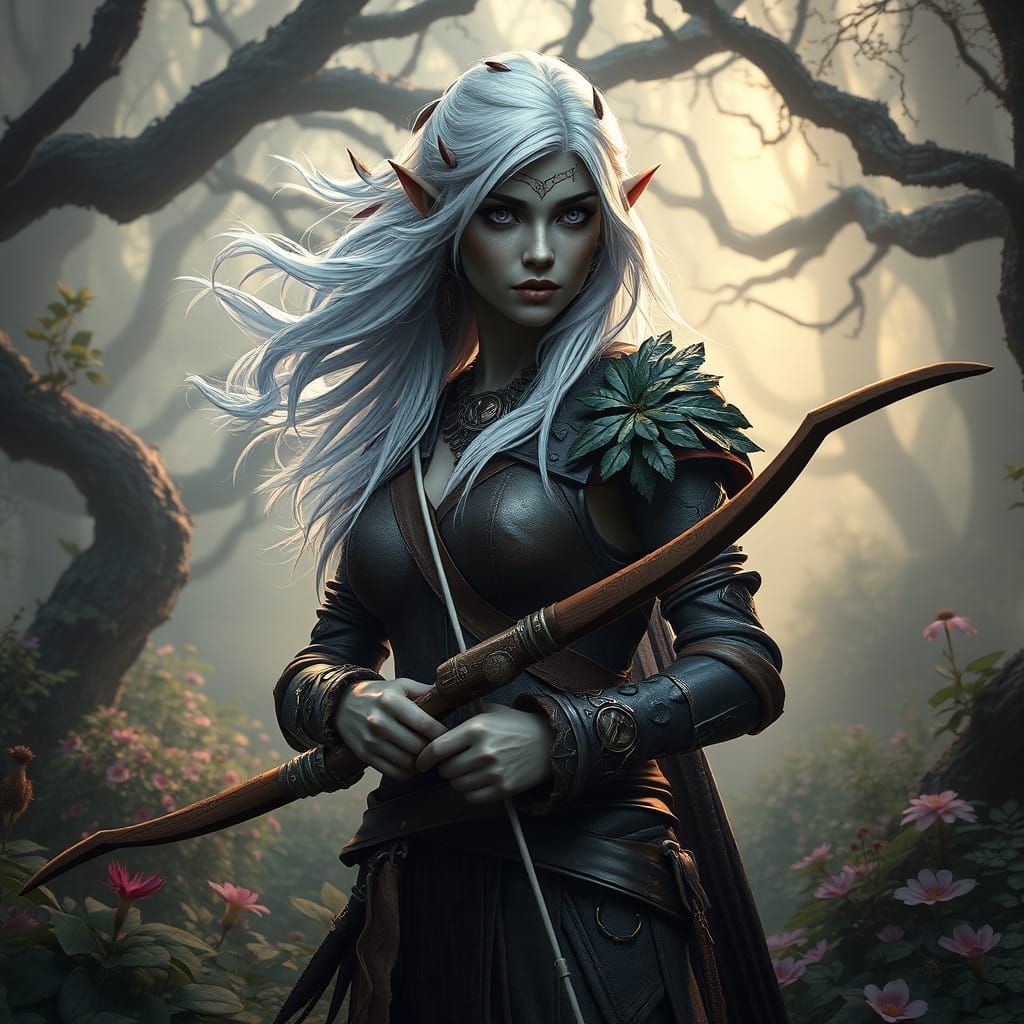 Ethereal Dark Elf Ranger in Mystical Forest
