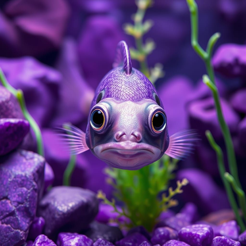 Whimsical Purple Fish in a Fantastical Aquarium