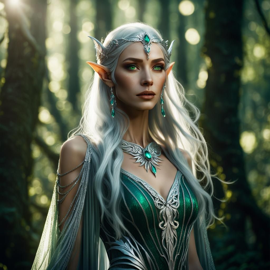 Enchanted Elf Maiden in Sun-Dappled Forest