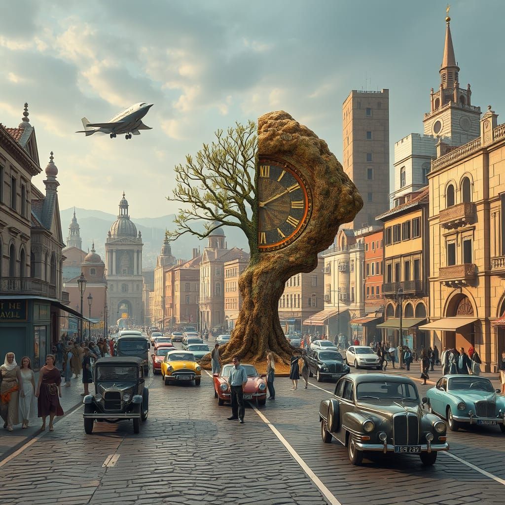 Surreal Cityscape: Ancient Meets Future in Digital Art