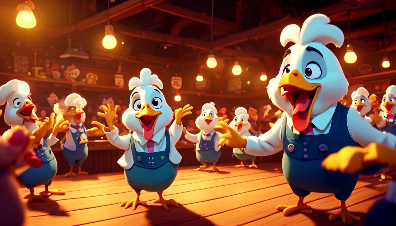 Chicken Sings in Pub: Disney Cartoon Style