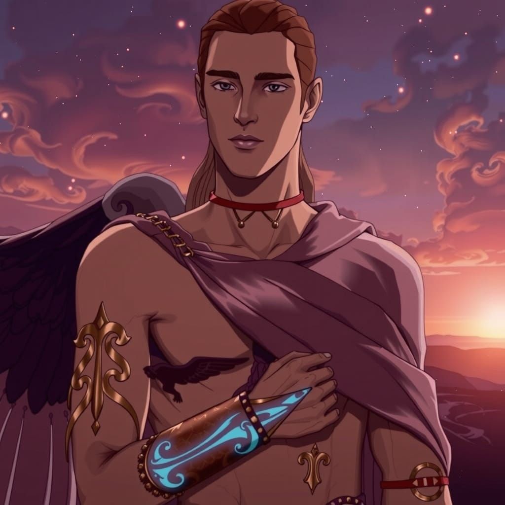 Ethereal Messenger God in Iridescent Tunic