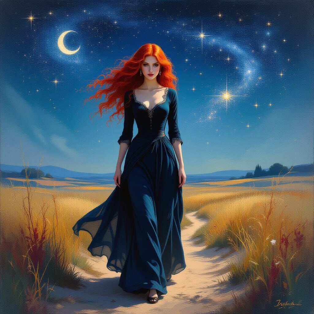 Ethereal Red-Haired Woman in Surreal Impressionistic Style