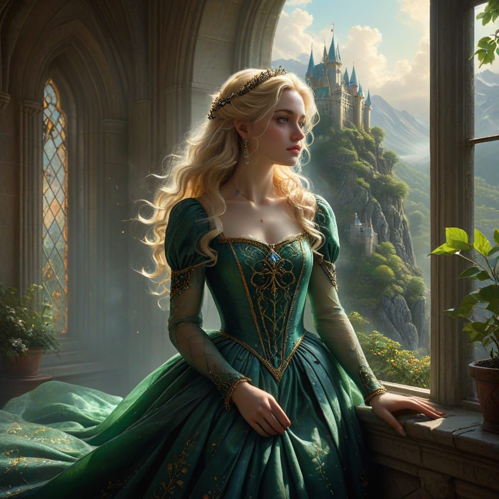 Sad Princess Gazes at Knights Climbing Glass Mountain