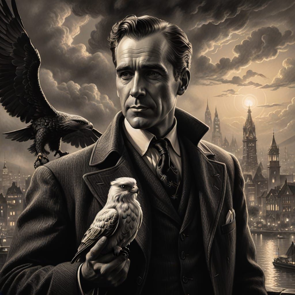 Sam Spade and the Maltese Falcon in Ethereal Charcoal