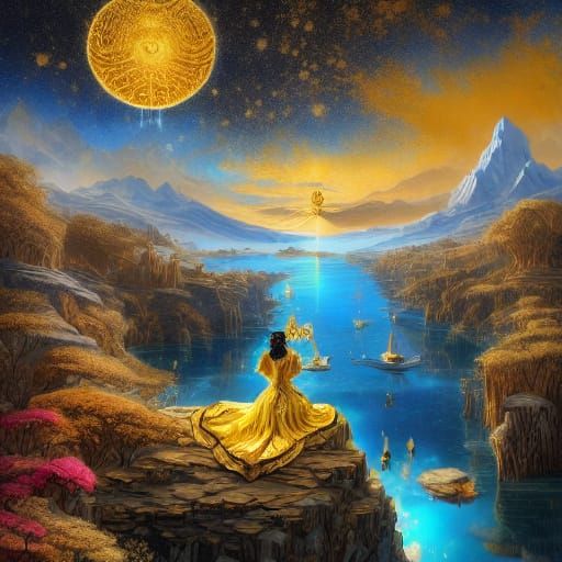 Surreal Woman in Melting Gold Dress: Dali Style