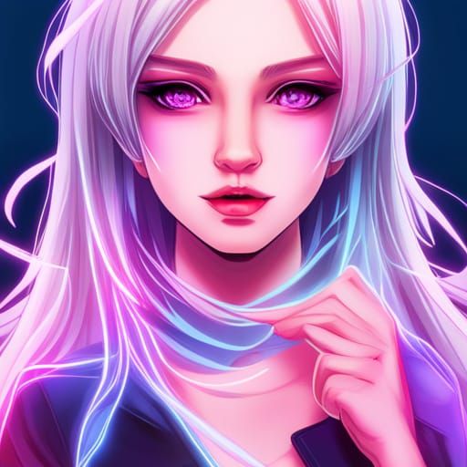 Neon Catgirl VTuber Avatar in Synthwave Style